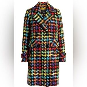 Sam Edelman Colorful Plaid Double-Breasted Coat in good condition. Minor wear.